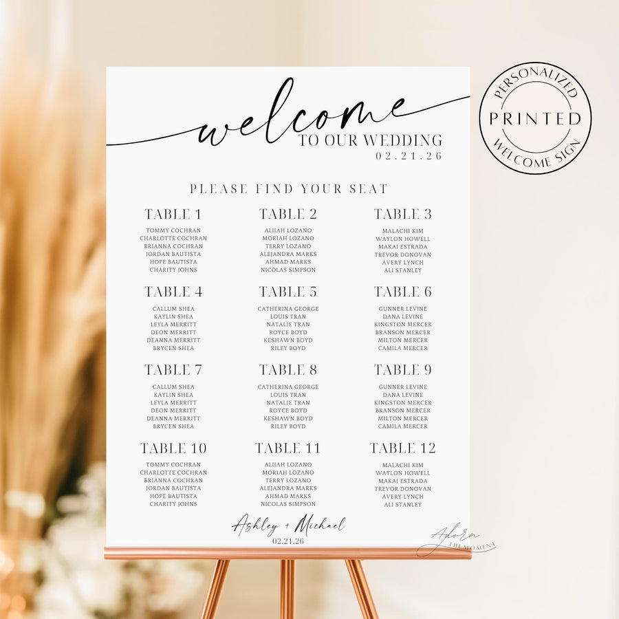 Printed Custom Wedding Seating Chart Welcome Sign