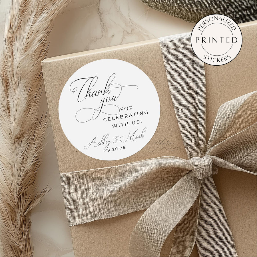 Custom Wedding Thank You Stickers, Personalized Favor Labels, Envelope Seals, Gift Bag Wine Bottle Stickers