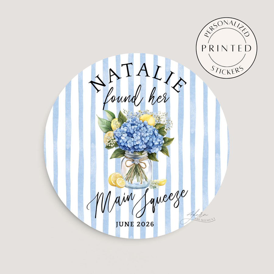 She Found Her Main Squeeze Stickers, Lemon Bachelorette Party Stickers, Personalized Bridal Shower Favor Labels, Lemon Italy Citrus Theme