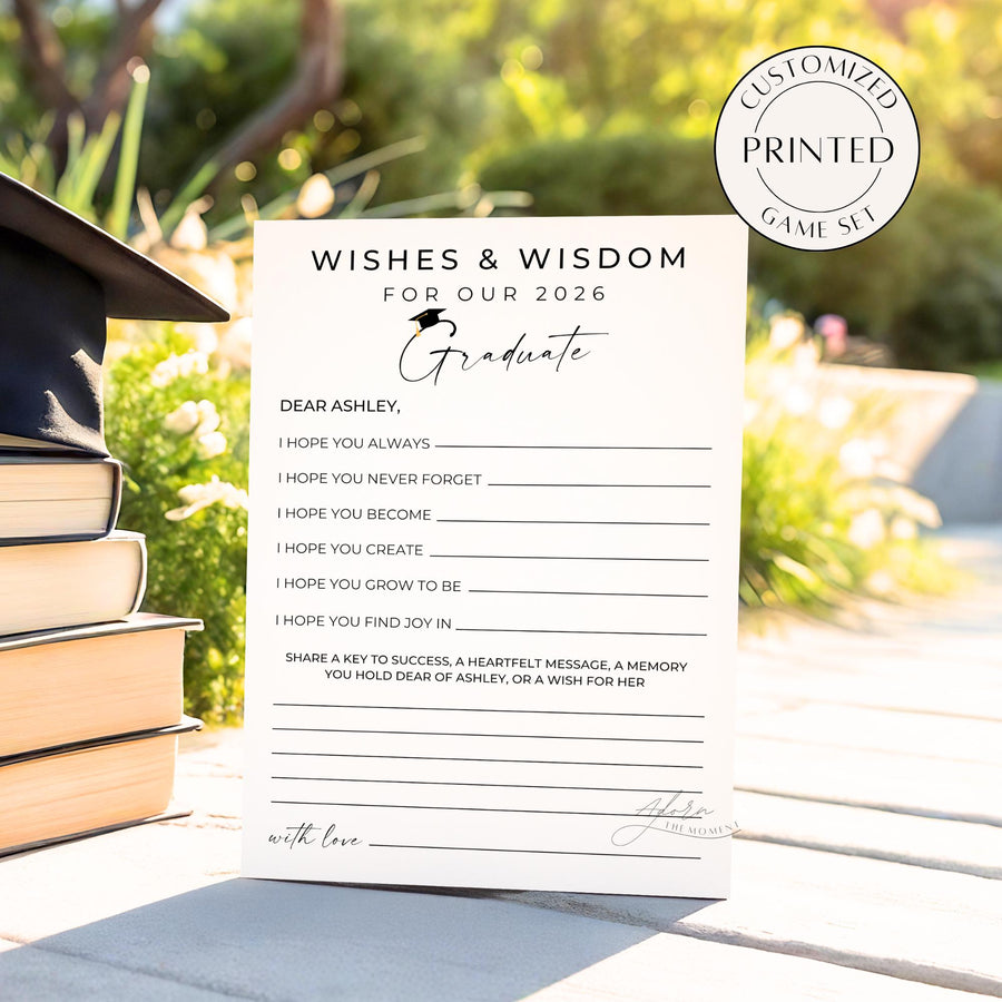 Graduation Advice Cards Game, Personalized Wishes & Wisdom Graduation Party Activity, Guest Message Cards, Class of 2026 Grad Keepsake