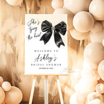 She's Tying The Knot Bow Bridal Shower Welcome Sign, Personalized Bridal Shower Invitation Coquette Black Bow Printed Welcome Sign