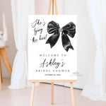 She's Tying The Knot Bow Bridal Shower Welcome Sign, Personalized Bridal Shower Invitation Coquette Black Bow Printed Welcome Sign