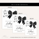She's Tying The Knot Bow Bridal Shower Welcome Sign, Personalized Bridal Shower Invitation Coquette Black Bow Printed Welcome Sign