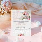 A Little Cu-Tea Is Blooming Custom Baby Shower Invitation, Personalized Baby Brewing Tea Cup Baby Shower Invite, Baby In Bloom Shower Invite