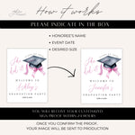She Did It Pink Graduation Welcome Sign, Printed Graduation Party Welcome Sign, Pink & Black Bow Grad Sign, High School College Graduation