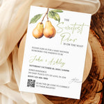 Sweetest Pear Twins Baby Shower Invitation, Pear Pair Twins Co Ed Couples Baby Shower Invite, Twin Babies Fruit Themes Joint Shower Evite