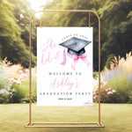 She Did It Pink Graduation Welcome Sign, Printed Graduation Party Welcome Sign, Pink & Black Bow Grad Sign, High School College Graduation