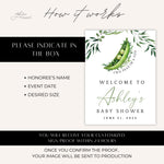 Twin Two Peas In A Pod Baby Shower Printed Welcome Sign, Printed Sign Twins Greenery Peas Baby Shower, Gender Neutral Baby Shower Sign
