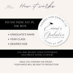 Personalized Graduation Stickers , Custom Graduation Party Favor Stickers, Class of 2025 Graduation Decor Labels