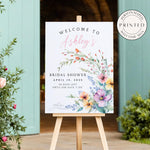 Personalized floral bridal shower countdown sign with watercolor flowers, customized with the bride-to-be’s name, bridal shower date, and days until the wedding.