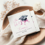 Personalized She Did It Pink Graduation Napkins, Custom Class of 2025 Pink And Black Bow Party Napkins, Cocktail & Luncheon Grad Napkins