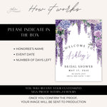 Personalized Floral Purple Bridal Shower Countdown Sign, Lavender Bridal Shower Decor, Custom Floral Lilac Bridal Shower Welcome Sign