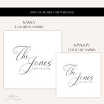 Personalized Minimalist Wedding Monogram Napkins, Rehearsal Dinner, Engagement Party Black and White Custom Napkin, Cocktail Luncheon Napkin