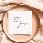 Personalized Minimalist Wedding Monogram Napkins, Rehearsal Dinner, Engagement Party Black and White Custom Napkin, Cocktail Luncheon Napkin