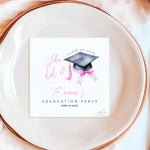 Personalized She Did It Pink Graduation Napkins, Custom Class of 2025 Pink And Black Bow Party Napkins, Cocktail & Luncheon Grad Napkins