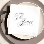 Personalized Minimalist Wedding Monogram Napkins, Rehearsal Dinner, Engagement Party Black and White Custom Napkin, Cocktail Luncheon Napkin
