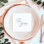 Personalized Minimalist Wedding Monogram Napkins, Rehearsal Dinner, Engagement Party Black and White Custom Napkin, Cocktail Luncheon Napkin
