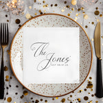 Personalized Minimalist Wedding Monogram Napkins, Rehearsal Dinner, Engagement Party Black and White Custom Napkin, Cocktail Luncheon Napkin