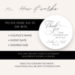 Custom Wedding Thank You Stickers, Personalized Favor Labels, Envelope Seals, Gift Bag Wine Bottle Stickers