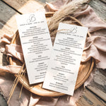 Custom Monogram Wedding Menu Cards, Printed & Shipped, 4x8 Reception Menus, Personalized Wedding Table Decor
