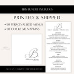 Custom Monogram Wedding Menu, Napkin Bundle, Printed & Shipped, Personalized Wedding Table Decor Set