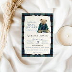 Custom Tartan Plaid Polo Inspired Baby Shower Invitation, Blue Green Teddy Bear Shower, Classic Preppy Baby Boy Shower Evite