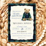 Custom Tartan Plaid Polo Inspired Baby Shower Invitation, Blue Green Teddy Bear Shower, Classic Preppy Baby Boy Shower Evite
