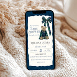Custom Tartan Plaid Bow Polo Inspired Baby Shower Invitation, Blue & Green Teddy Bear, Classic Preppy Baby Boy Shower Evite