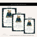 Custom Tartan Plaid Polo Inspired Baby Shower Welcome Sign, Blue & Green Tartan Plaid Teddy Bear, Preppy Baby Boy Shower Decor