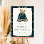Custom Tartan Plaid Polo Inspired Baby Shower Welcome Sign, Blue & Green Tartan Plaid Teddy Bear, Preppy Baby Boy Shower Decor