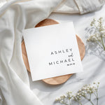 Personalized Minimalist Wedding Name Napkins, Rehearsal Dinner, Engagement Party Black and White Custom Napkin, Cocktail Luncheon Napkin