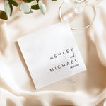 Personalized Minimalist Wedding Name Napkins, Rehearsal Dinner, Engagement Party Black and White Custom Napkin, Cocktail Luncheon Napkin