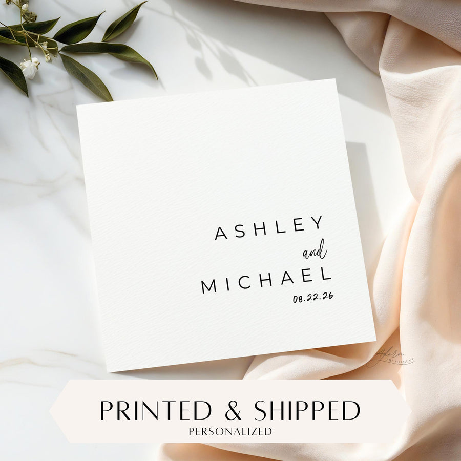 Personalized Minimalist Wedding Name Napkins, Rehearsal Dinner, Engagement Party Black and White Custom Napkin, Cocktail Luncheon Napkin