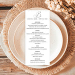Custom Monogram Wedding Menu Cards, Printed & Shipped, 4x8 Reception Menus, Personalized Wedding Table Decor