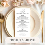 Custom Monogram Wedding Menu Cards, Printed & Shipped, 4x8 Reception Menus, Personalized Wedding Table Decor