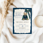 Custom Tartan Plaid Bow Polo Inspired Baby Shower Invitation, Blue & Green Teddy Bear, Classic Preppy Baby Boy Shower Evite