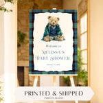 Custom Tartan Plaid Polo Inspired Baby Shower Welcome Sign, Blue & Green Tartan Plaid Teddy Bear, Preppy Baby Boy Shower Decor