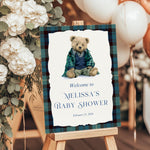 Custom Tartan Plaid Polo Inspired Baby Shower Welcome Sign, Blue & Green Tartan Plaid Teddy Bear, Preppy Baby Boy Shower Decor