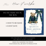 Custom Tartan Plaid Bow Polo Inspired Baby Shower Welcome Sign, Blue & Green Teddy Bear Bow, Preppy Baby Boy Shower Decor