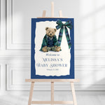 Custom Tartan Plaid Bow Polo Inspired Baby Shower Welcome Sign, Blue & Green Teddy Bear Bow, Preppy Baby Boy Shower Decor