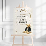 Custom Neutral Preppy Baby Shower Welcome Sign, Brown & Tan Teddy Bear, Polo Inspired Baby Sprinkle Decor
