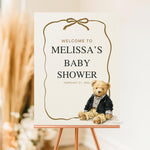 Custom Neutral Preppy Baby Shower Welcome Sign, Brown & Tan Teddy Bear, Polo Inspired Baby Sprinkle Decor