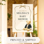 Custom Neutral Preppy Baby Shower Welcome Sign, Brown & Tan Teddy Bear, Polo Inspired Baby Sprinkle Decor