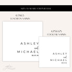 Personalized Minimalist Wedding Name Napkins, Rehearsal Dinner, Engagement Party Black and White Custom Napkin, Cocktail Luncheon Napkin