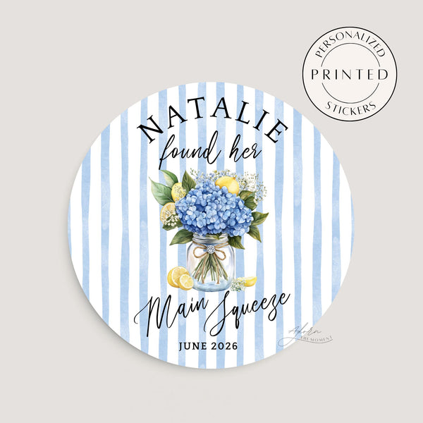 She Found Her Main Squeeze Stickers, Lemon Bachelorette Party Stickers, Personalized Bridal Shower Favor Labels, Lemon Italy Citrus Theme