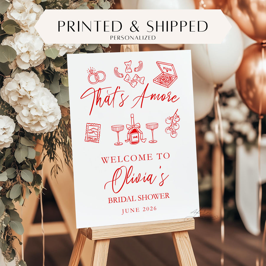 That's Amore Custom Welcome Sign, Italian Amore Bridal Shower Sign, Personalized Italy Bachelorette Sign, Red Pizza Pasta Wine Bridal Shower
