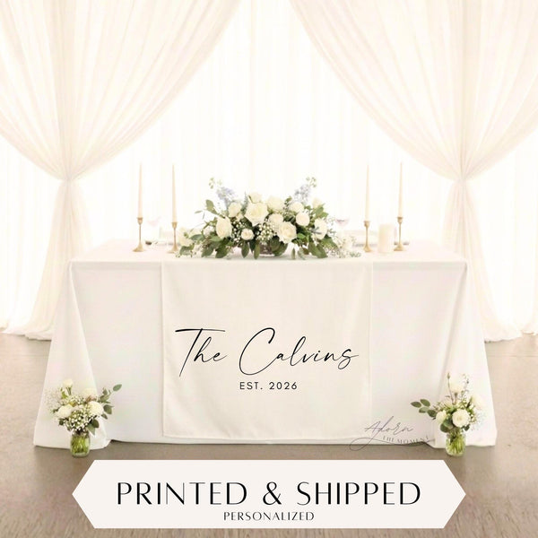 Custom Name Wedding Head Table Decor, Personalized Sweetheart Table Runner, Bridal Dinner Sign, Minimalist Wedding Decor