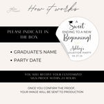 Personalized Graduation Stickers, Sweet Ending To A New Beginning Graduation Party Favor Stickers, Graduation Dessert Treat Bag Labels