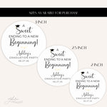 Personalized Graduation Stickers, Sweet Ending To A New Beginning Graduation Party Favor Stickers, Graduation Dessert Treat Bag Labels