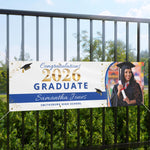Custom Graduation Banner with Photo, Personalized Graduation Party Banner, Outdoor Yard Sign, Class of 2026 Decor, School Colors Grad Banner